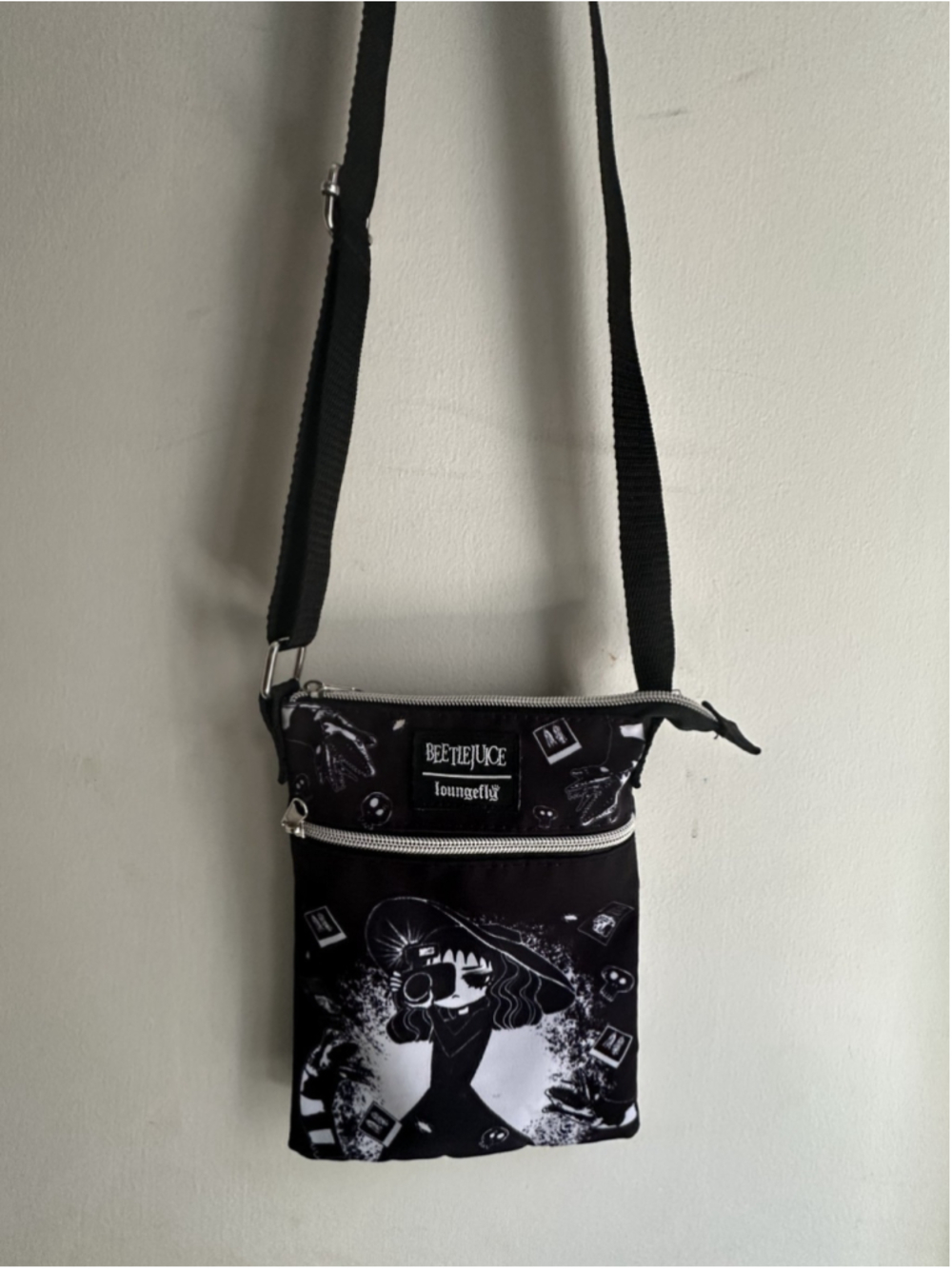 Loungefly Beetlejuice Lydia Deetz Crossbody Bag Black Goth “My Whole Life Is A D